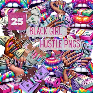 Pacchetto PNG di denaro Mani di Hustler con pila di soldi Clip Art Ragazza Boss Babe Citazioni Hustle Queen Adesivi per soldi a sublimazione Manicure, Rich Boss