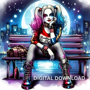 Harley Quin Tumbler Wrap 20oz Skinny Seamless Design Female Villain Postcard Comic Book Fan Gift Tumbler Png Wall Art Dorm  Sublimation