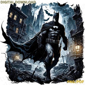 Dark Knight Graphic Novel Style Gotham, PNG PDF-Dateien, DTF, Sublimation, Printable, Gothic Clipart, Held Tshirt Art, Tumbler Design Wandkunst