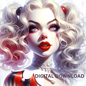 Harley Quin Tumbler Wrap 20oz Skinny Seamless Design Female Villain Postcard Comic Book Fan Gift Tumbler Png Wall Art Dorm  Sublimation