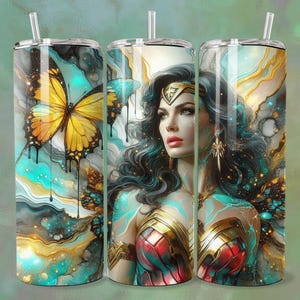 Marble Wonderous Woman Monarch Butterfly Seamless Tumbler Wrap Skinny Sublimation Design Female Superhero Png  Decoupage Junk Journal Page