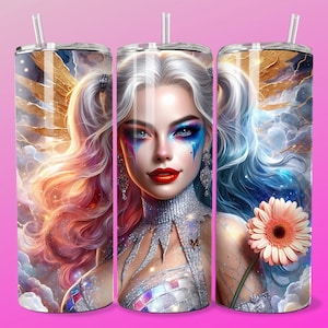 Glam Emo Pastel Villain Girl Pink Daisy Tumbler Skinny Sublimation Seamless PNG DTF Design Female Clowncore Wall Art Comic Book Fan Poster