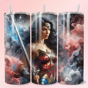 Wonderous Woman Warrior Sword Seamless Tumbler Wrap 20oz Skinny Sublimation DTF PNG File  Junk Journal Cover Pages Decoupage Scrapbook