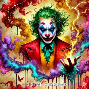 Pintura do Coringa Copo Transparente PNG PDF Alta Resolução Arkham Asylum Pôster de Filme Assustador Arte de Parede para Imprimir Decoração de Dormitório Palhaço Arte Decoupage