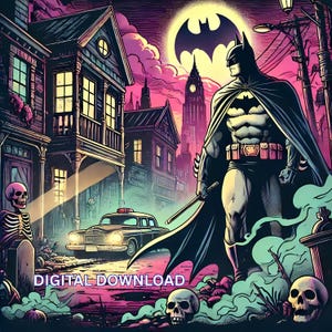 Gotham, novela gráfica de caballero oscuro, PNG, PDF, DTF, imprimible por sublimación, arte gótico para camisetas de héroes, diseño de vaso sin costuras para pared.