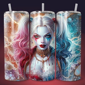 3D Emo Villain Girl Marble Electric Tumbler Wrap 20oz Skinny Sublimation Seamless PNG DTF Design Wall Art Poster Comic Book Fan Gift Print