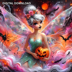 3D Halloween Green Fairy Tinker bell Cartoon inspired Skinny Tumbler Wrap PNG PDF DTF Sublimation Poster Party Decor Neverland Digital Art