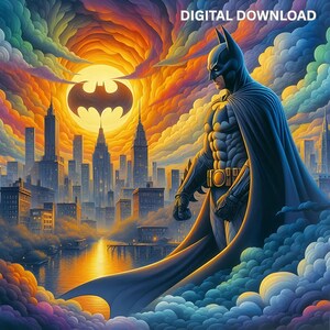 Dark Knight Graphic Novel Style Gotham PNG PDF File DTF Sublimation Printable cityscape Hero Tshirt Seamless Tumbler Design Wall Poster Art