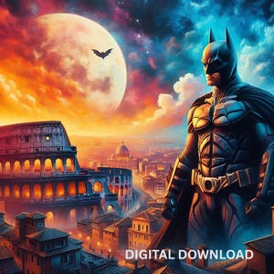 Dark Knight Graphic Novel Style Gotham PNG PDF Files, DTF Sublimation, Printable, cityscape Hero Tshirt Art Tumbler Design Wall Art Seamless