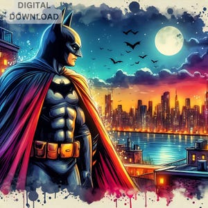 Dark Knight Graphic Novel Style Gotham PNG PDF Files DTF, Sublimatio, Printable, cityscape Hero Tshirt Art, Tumbler Design Wall Art Seamless