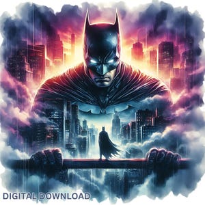 Dark Knight Aquarell Style Gotham, PNG PDF Dateien, DTF, Sublimation, Printable, dunkel launisch, Held Tshirt Art, Tumbler Art Design Comic