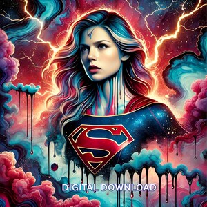 Super Girl Seamless Tumbler Wrap, 20oz Skinny Sublimation Tumbler Design Female Superhero Wall Art, Mother's Day Gift Tumbler Png Wall Art