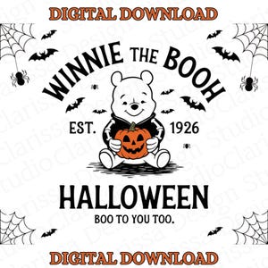 Winnie de Poeh Boo Halloween skelet Svg-bestand knippen, Png, Jpg, Pdf, digitale bestanden, Cricut, sublimatie, tekenfilm, instant download