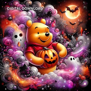 3D Halloween ourson miel ours dessin animé maigre gobelet Wrap PNG DTF sublimation affiche décoration de fête sirène magique impression d'art numérique fantaisie