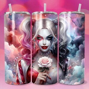 3D Glam Emo Pastel Villain Girl Pink Rose Tumbler Skinny Sublimation Seamless PNG DTF Design Female Clowncore Wall Art Comic Book Fan Poster