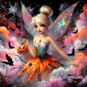3D Halloween Green Fairy Tinker bell Cartoon inspired Skinny Tumbler Wrap PNG PDF DTF Sublimation Poster Party Decor Neverland Digital Art