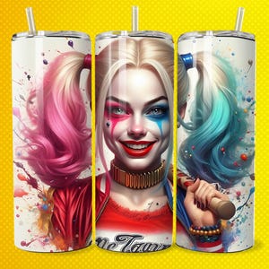 3D Emo Villain Clown Girl Tumbler Wrap 20oz Skinny Seamless Design Female Villain Postcard Comic Book Fan Gift PNG DTF Wall Art Sublimation