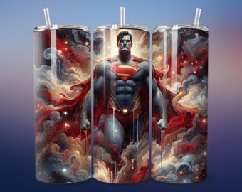 Flying Super Hero Seamless Tumbler Wrap Skinny Sublimation Design Poster Gift for Dad Png DTF Wall Art Comic Book Character Photo Backdrop