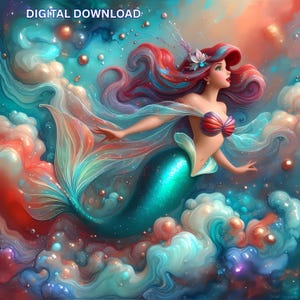 3D kleine zeemeermin Ariel Cartoon mager Tumbler wrap PNG PDF DTF sublimatie poster feestdecor magische zeemeermin digitale kunst print fantasie