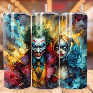 3D lumineux emo goth méchant clown couple portrait sans couture tumbler wrap skinny sublimation design mur art affiche aquarelle alcool encre DTF