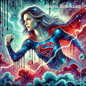 Super Girl Hero Seamless Tumbler Wrap, 20oz Skinny Sublimation Tumbler Design Female Superhero Wall Art, Mother's Day Gift Png DTF Wall Art