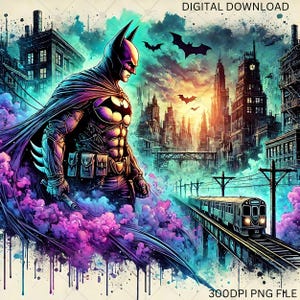 Dark Knight Graphic Novel Style Gotham, PNG PDF-Dateien, DTF, Sublimation, Printable, Gothic Clipart, Held Tshirt Art, Tumbler Party Design