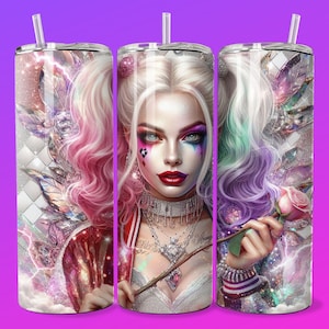 3D Cute Emo Pastel Girl Pink Rose Tumbler Wrap 20oz Skinny Sublimation Seamless PNG DTF Design Female Clown Wall Art Comic Book Fan Gift
