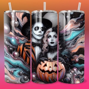 Lydia & Beetlejuice Character Inspired 20oz Tumbler Wrap Home Decor Fun Horror Gothic Spooky Couple Halloween Clipart Wall Art Sublimation