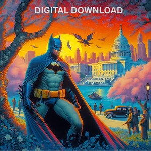Gotham, novela gráfica de caballero oscuro, archivos PNG y PDF, DTF, sublimación, imprimible, arte de camiseta de héroe de paisaje urbano, diseño de vaso para pared.