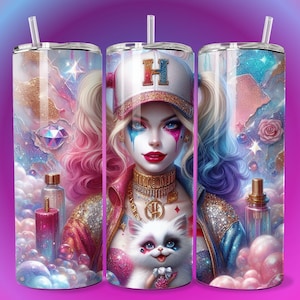 3D Emo Clown Villain Girl Trucker Hat Butterfly Tumbler Wrap 20oz Skinny Sublimation Seamless PNG DTF Design Female Wall Art Comic Book Gift