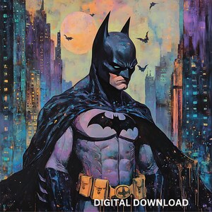 Novela gráfica de estilo Gotham, caballero oscuro, archivos PNG, PDF, DTF, sublimación, imprimible, clipart gótico, arte de camiseta de héroe, arte de pared con diseño de vaso