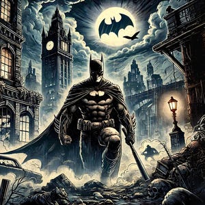 Novela gráfica de estilo Gotham, caballero oscuro, archivos PNG, PDF, DTF, sublimación, imprimible, clipart gótico, arte de camiseta de héroe, diseño de arte de vaso