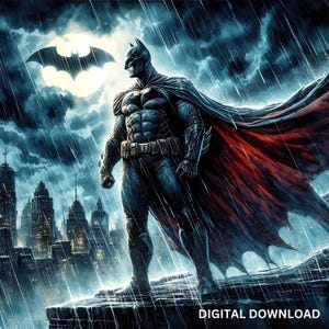 Gotham, novela gráfica de caballero oscuro, archivos PNG y PDF, DTF, sublimación, imprimible, arte de camiseta de héroe de paisaje urbano, diseño de vaso para pared.