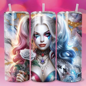 3D Glam Emo Pastel Villain Girl White Rose Tumbler Skinny Sublimation Seamless PNG DTF Design Female Clowncor Wall Art Comic Book Fan Poster
