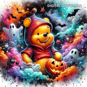 3D Halloween Pooh Honig Bär Cartoon Skinny Tumbler Wrap PNG PDF DTF Sublimation Poster Party Dekor 100 Acre Woods Digital Art Print Fantasy