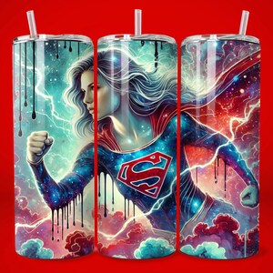 Super Girl Hero Seamless Tumbler Wrap, 20oz Skinny Sublimation Tumbler Design Female Superhero Wall Art, Mother's Day Gift Png DTF Wall Art