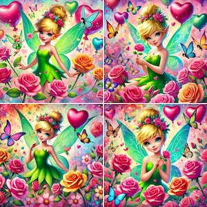 Tinkerbell Fairy Inspired Clipart 20 Transparent PNG Files, High Resolution, Sublimation, Floral Wall Art, Tumbler Design, Party Decor