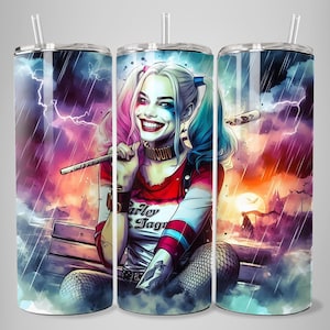 3D Electric Emo Villain Clowncore Girl  Electric Tumbler Wrap Skinny Sublimation Seamless DTF Design Female Comic Book Fan Wall Art Teen