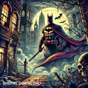 Novela gráfica de estilo Gotham, caballero oscuro, archivos PNG, PDF, DTF, sublimación, imprimible, clipart gótico, arte de camiseta de héroe, diseño de vaso para fiesta