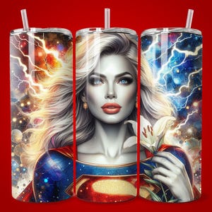 Super Girl Lily Seamless Tumbler Wrap, 20oz Skinny Sublimation Tumbler Design Female Superhero Wall Art, Mother's Day Gift Png DTF Wall Art