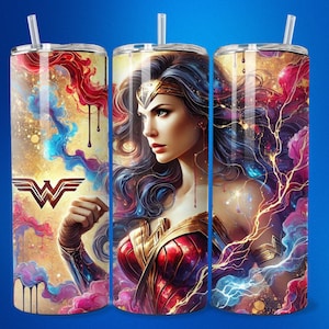 Mulher Guerreira Maravilhosa Tumbler Wrap 20oz Skinny Sublimation Design Superheroína Feminina Png DTF Arte de Parede Impressão Pôster Decoração de Festa Cartão Tote