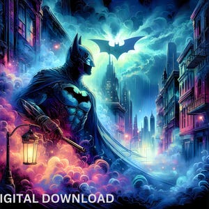 Gotham, novela gráfica de caballero oscuro, archivos PNG y PDF, DTF, sublimación, imprimible, clipart gótico, arte de camisetas de héroe, arte mural con diseño de vaso