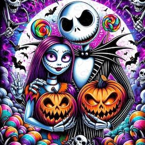 Jack y Sally Halloween 5 archivos PNG transparentes, 300 DPI, alta resolución, Arte del Rey Calabaza, Arte mural espeluznante, Pesadilla de calabaza, Murciélagos