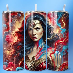 Emballage de gobelet Wonderous Woman, design de gobelet à sublimation mince 20 oz, super-héros féminin, gobelet cadeau fête des mères png