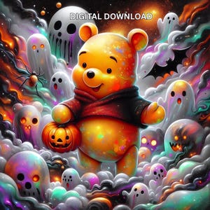 3D Halloween Pooh Honig Bär Cartoon Skinny Tumbler Wrap PNG PDF DTF Sublimation Poster Party Dekor 100 Acre Woods Digital Art Print Fantasy