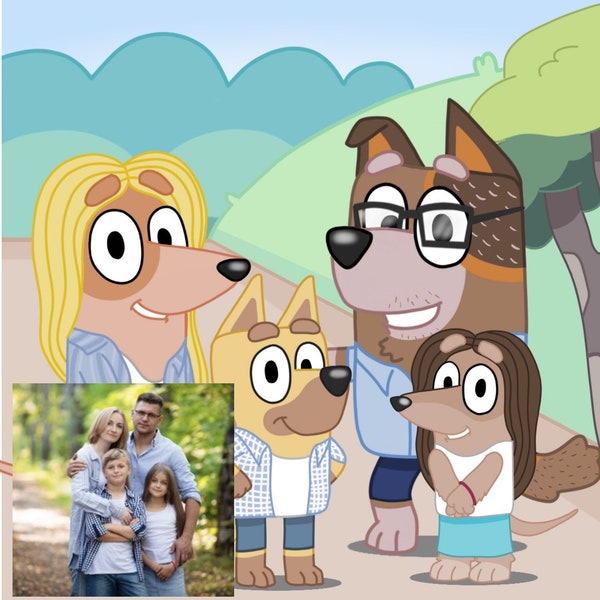 Custom Personalised Bluey Style Family Portraits - High Quality Digital File | Unique Gift Idea