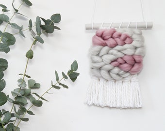 Mini Pink and Grey Woven Wall Hanging| Tapestry| Weave| nursery decor| bedroom| wall decor