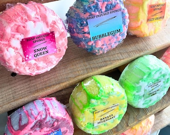 Mini Soap Infused Sponges | Up To 3 Weeks Use | Children's Bath and Shower Gift | Gentle Care Lather | SLS Free | Vegan Eco Friendly | 120g