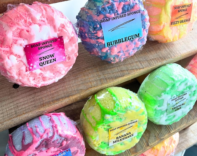 Mini Soap Infused Sponges | Up To 3 Weeks Use | Children's Bath and Shower Gift | Gentle Care Lather | SLS Free | Vegan Eco Friendly | 120g