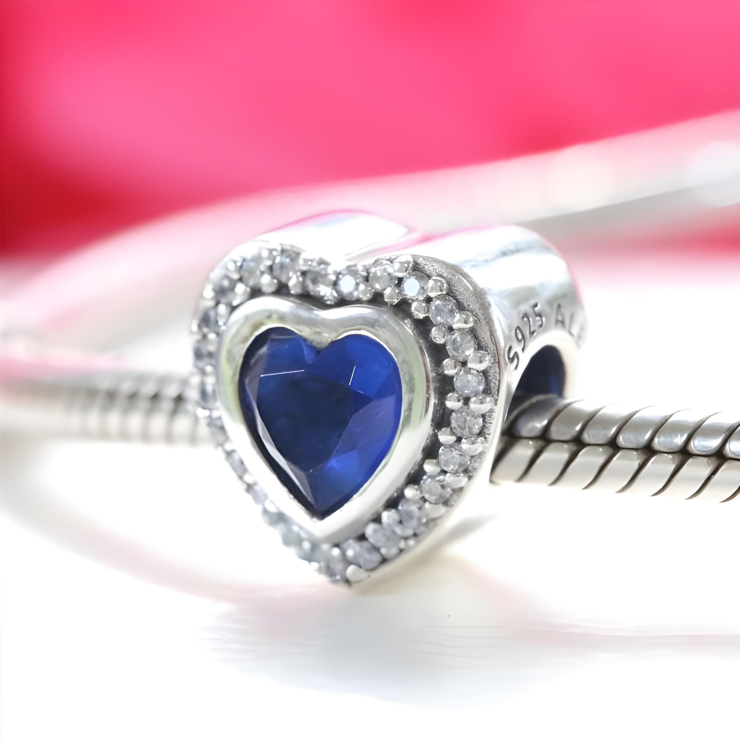 PANDORA Beads Hearts 792021PCZ Petites Eternals Pandora Silver Heart Charm CZ \u0026 Blue Crystal Sparkling Love Bead